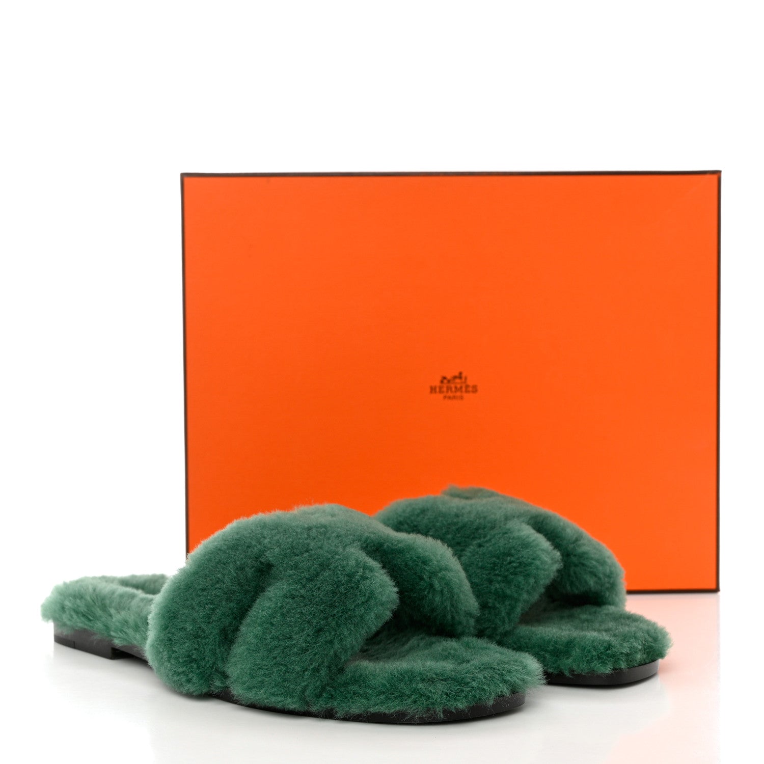 Hermes Woolskin Oran Sandals 40 Vert Anglais 8 of 8