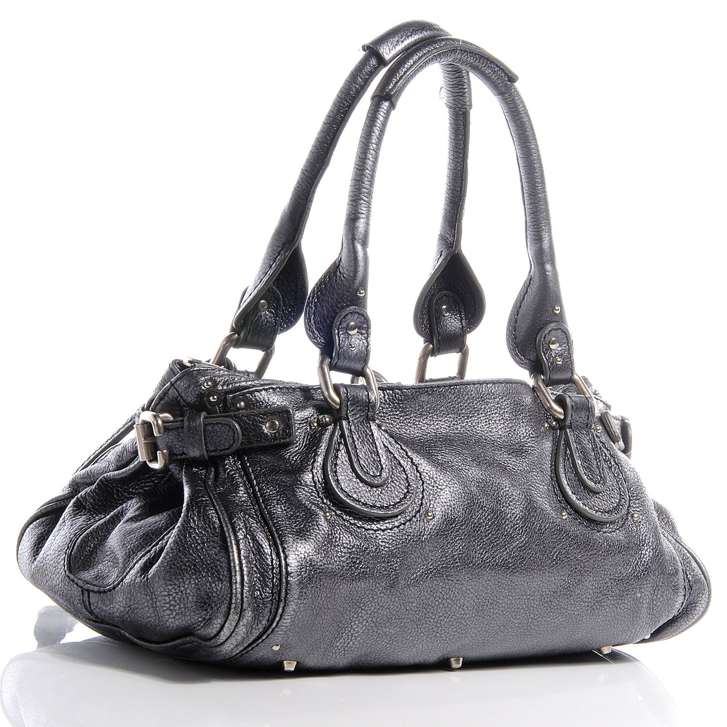 Leather Paddington Metallic Grey