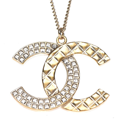 Chanel Baguette Crystal Quilted CC Pendant Necklace Gold 4 of 6