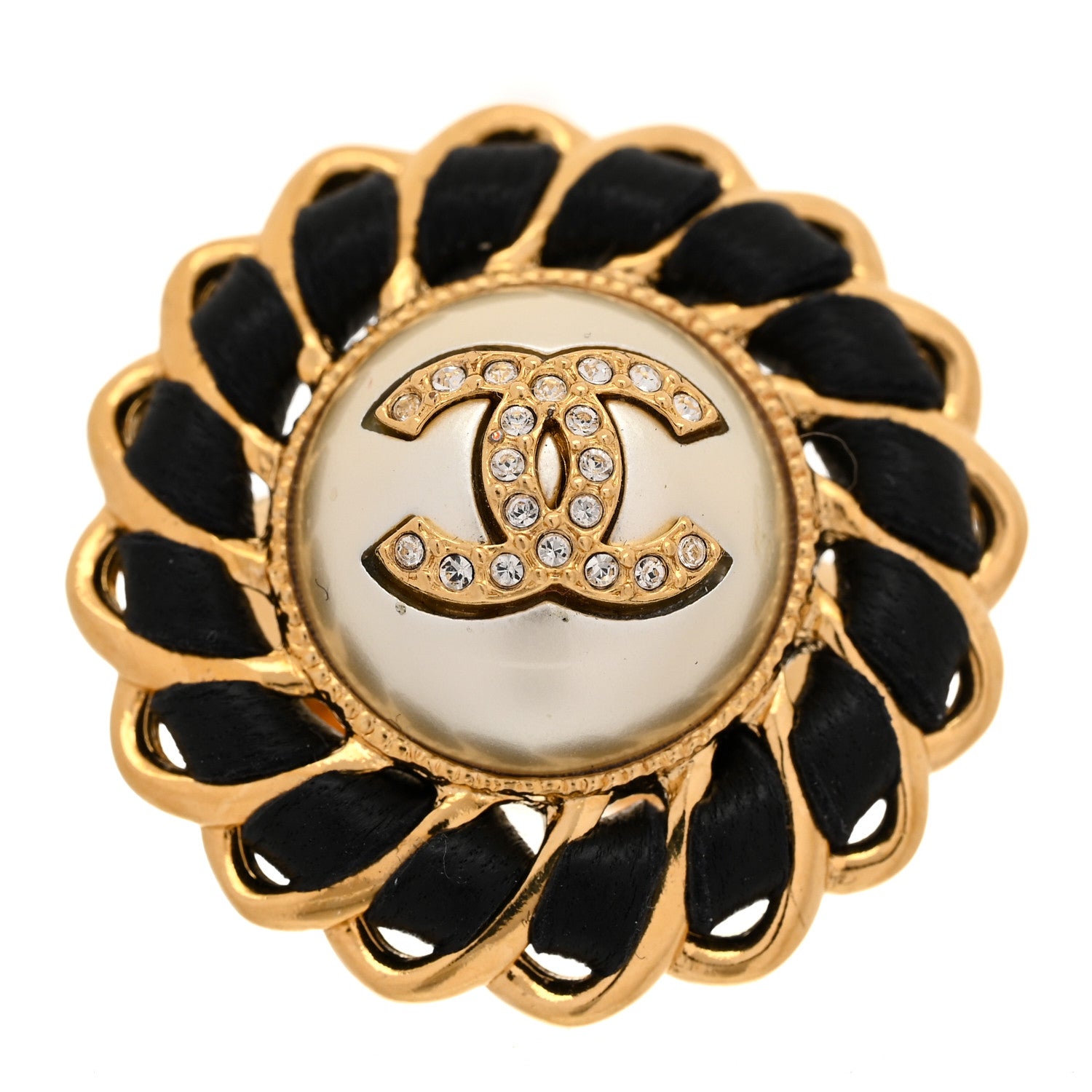 Chanel Crystal Pearl Lambskin CC Chain Ring 6.75 Gold 1 of 5
