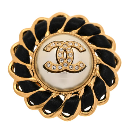 Chanel Crystal Pearl Lambskin CC Chain Ring 6.75 Gold 1 of 5