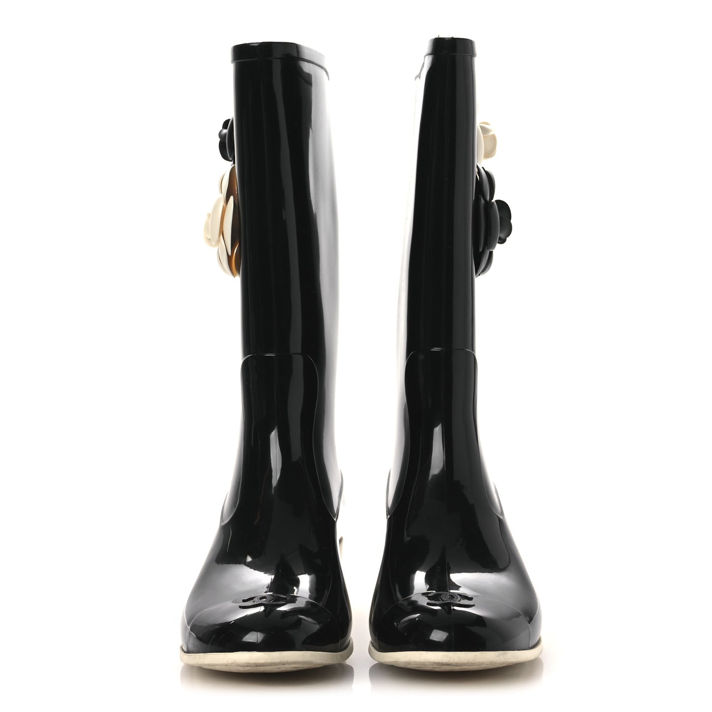 Rubber Camellia Rain Boots 40 Black