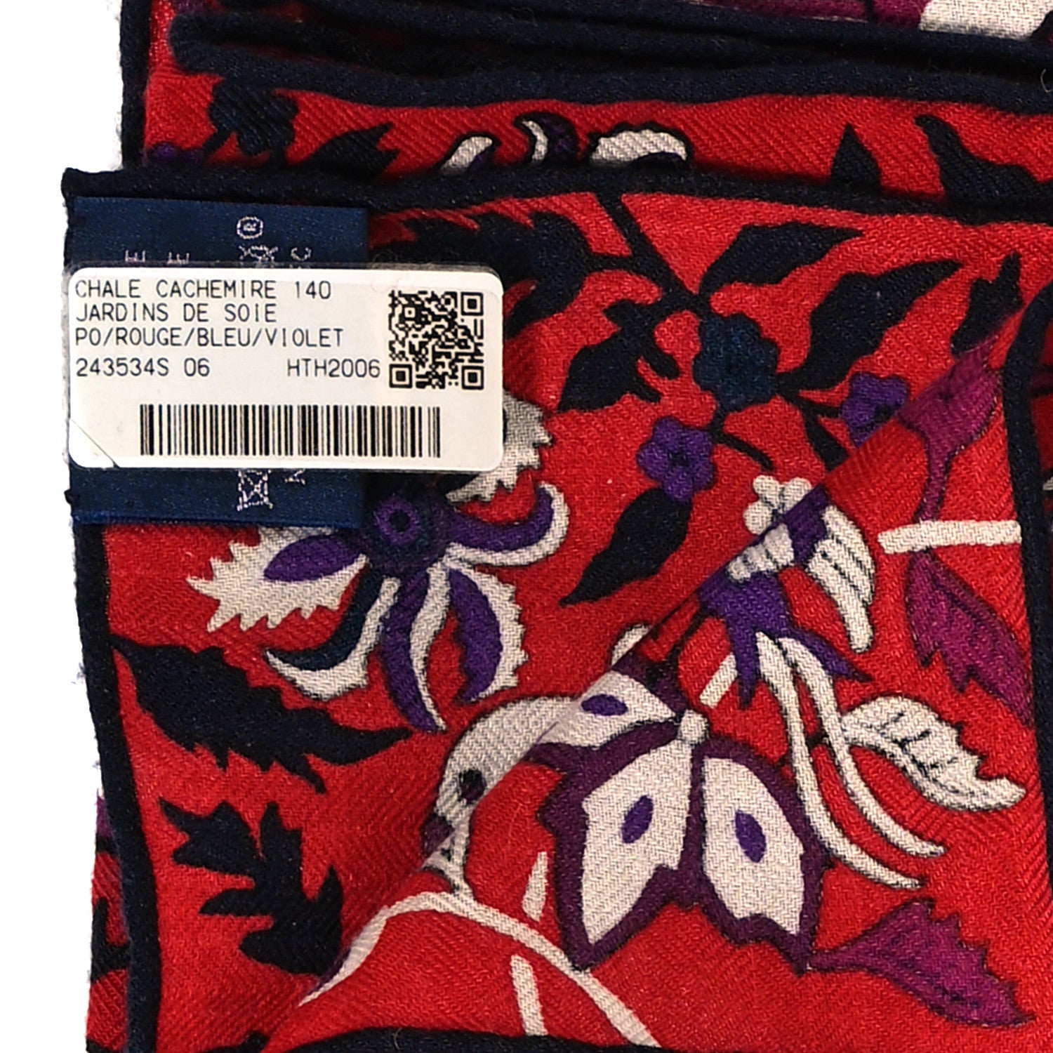 Hermes Cashmere Silk Jardins De Soie Shawl 140 Rouge Blue Violet 3 of 5