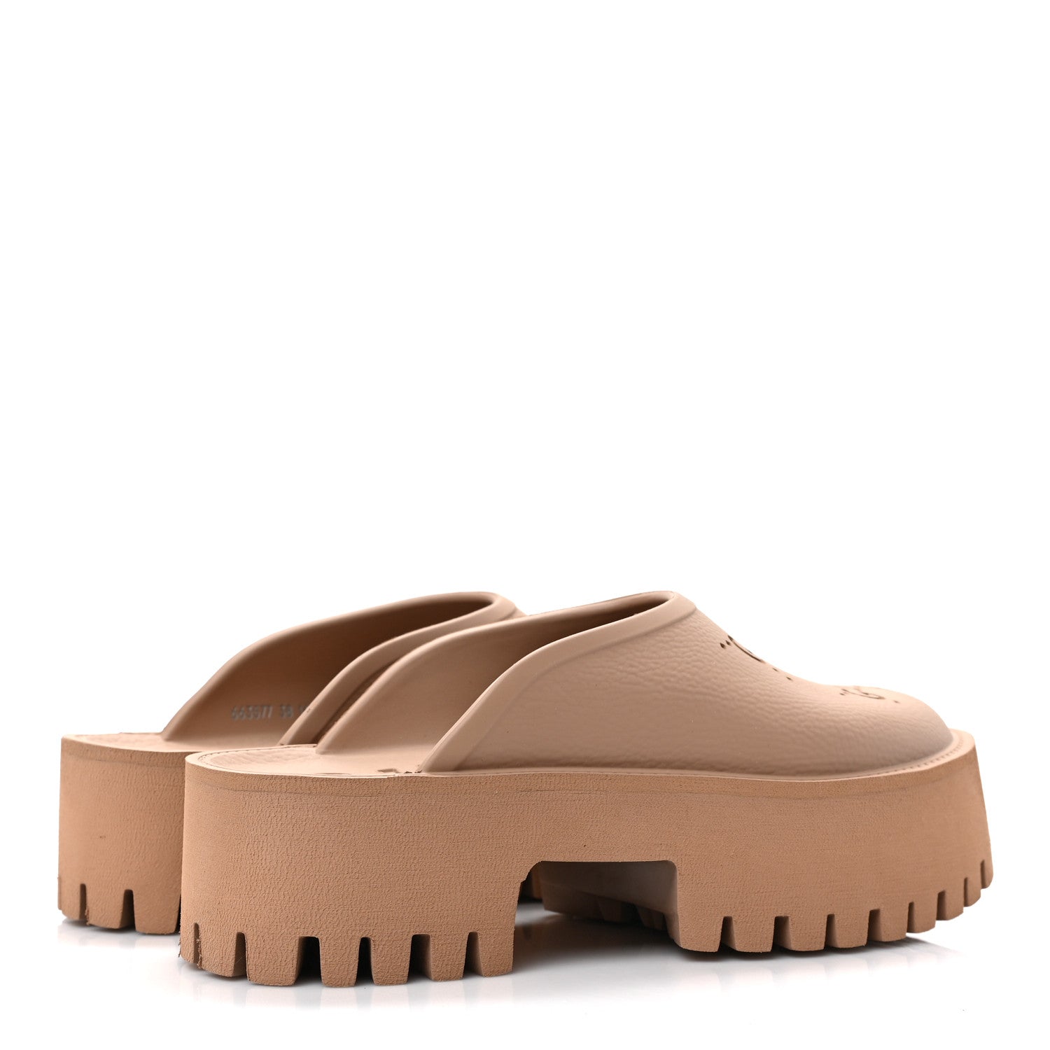 Gucci Rubber GG Monogram Perforated Elea Platform 55mm Lug Sole Sandals 38 Vintage Camel 3 of 8