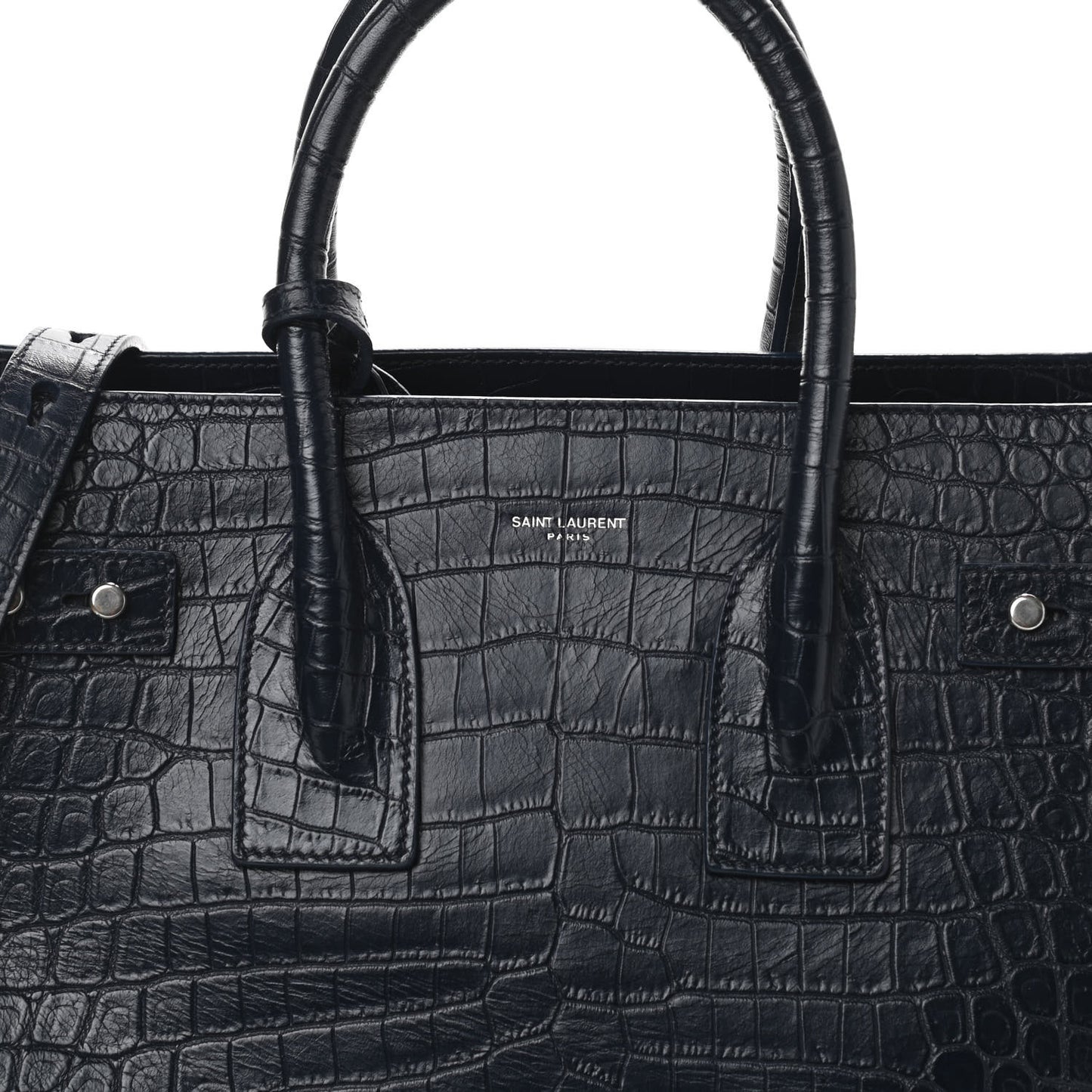 Calfskin Crocodile Embossed Small Supple Sac de Jour Navy