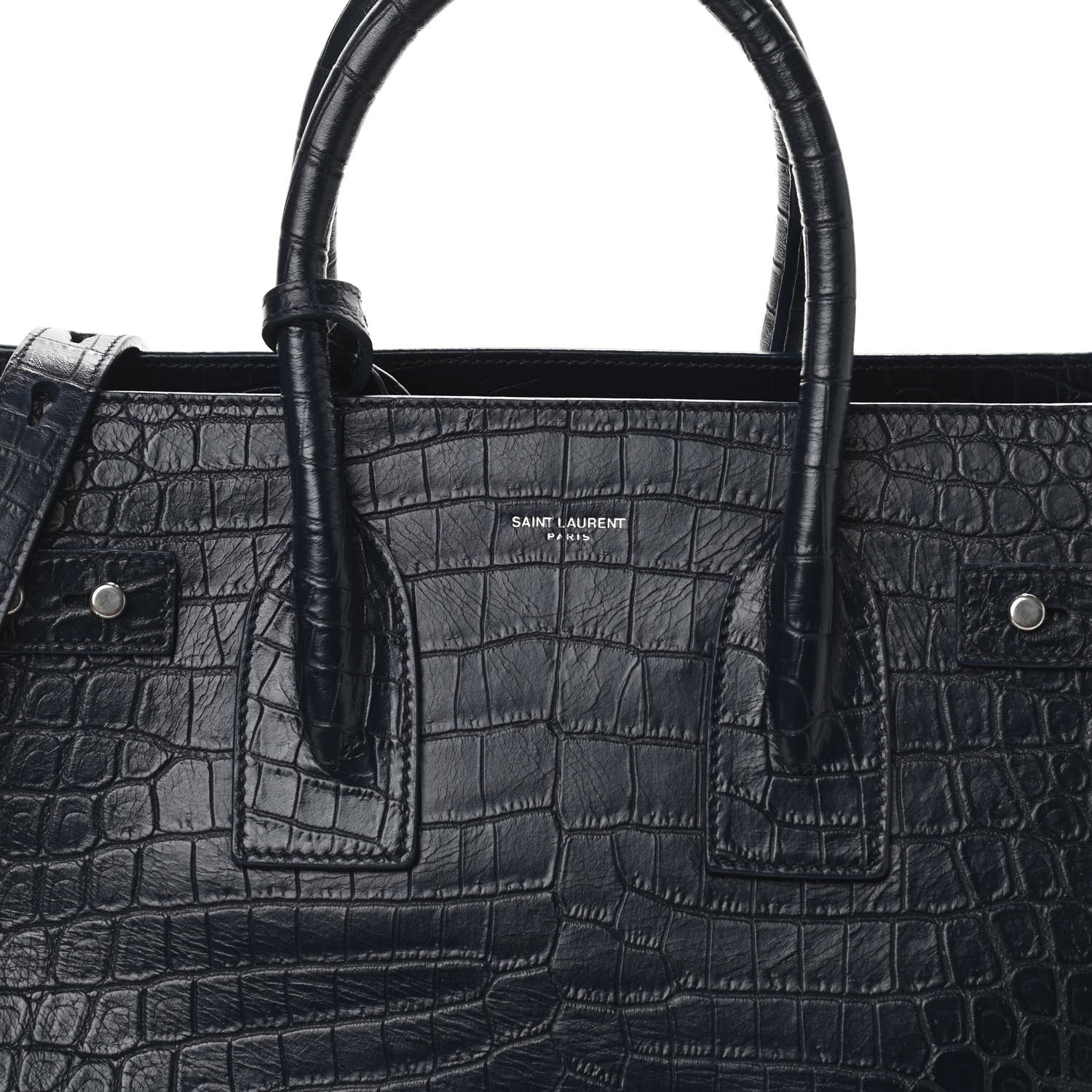 Saint Laurent Calfskin Crocodile Embossed Small Supple Sac de Jour Navy 7 of 9