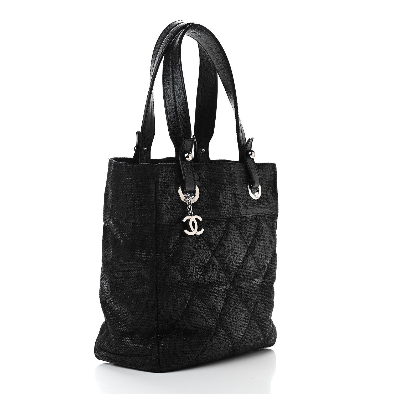 Chanel Coated Canvas Quilted Small Paris Biarritz Tote Black 3 of 14