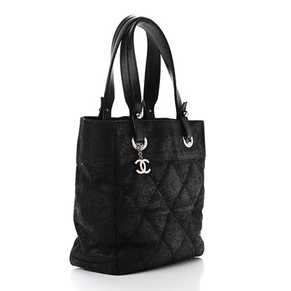 Chanel Coated Canvas Quilted Small Paris Biarritz Tote Black 3 of 14