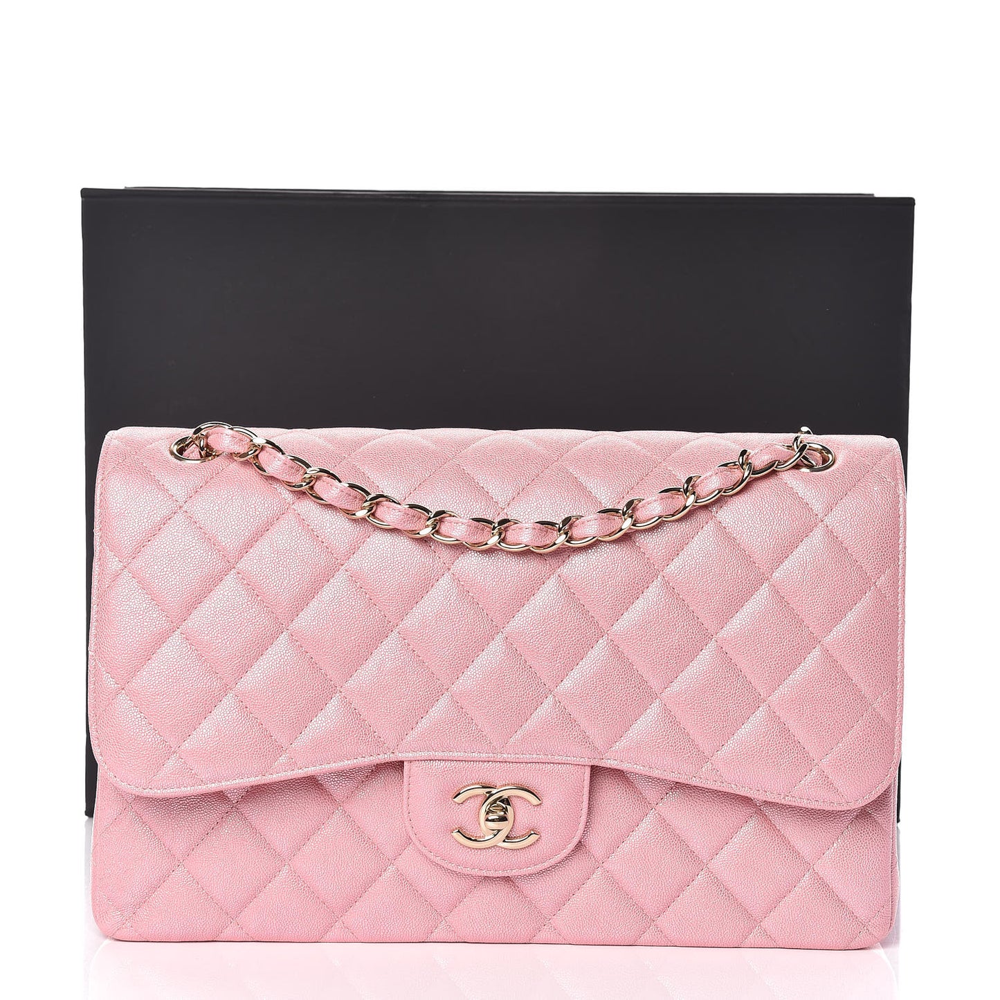 Iridescent Caviar Quilted Jumbo Double Flap Rose Pink