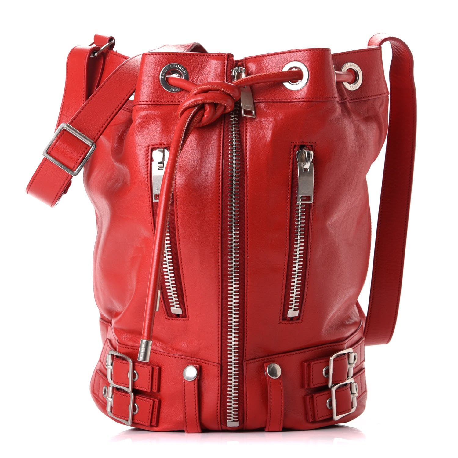 Saint Laurent Calfskin Medium Rider Bucket Bag Red 2 of 8