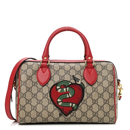 Gucci GG Supreme Monogram Kingsnake Heart Embroidered Small Boston Red 1 of 10