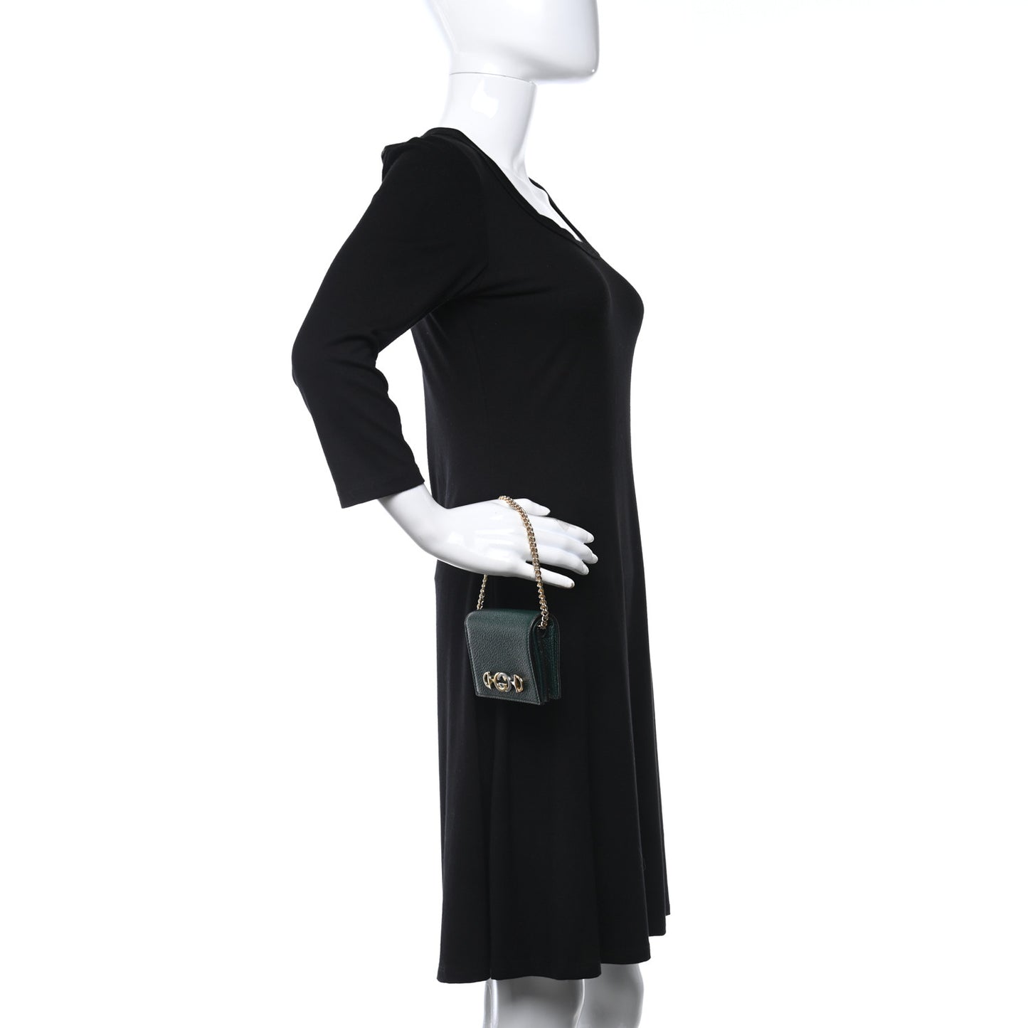 Grainy Calfskin Zumi Chain Card Case Wallet Vintage Green