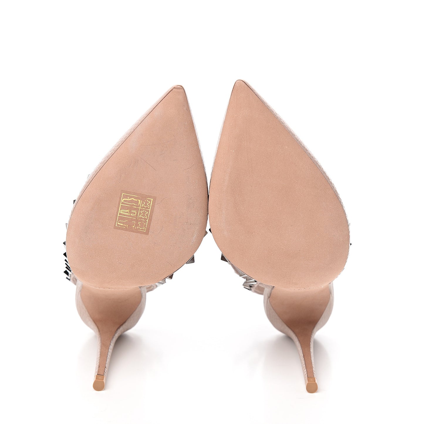Pebbled Calfskin Rockstud Ankle Strap 100mm Pumps 36 Soft Noisette