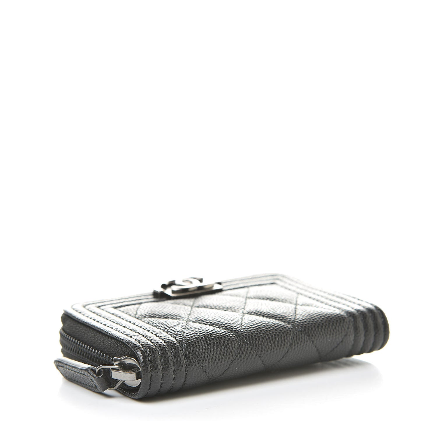 Caviar Quilted Boy Zip Around Coin Purse Wallet Black