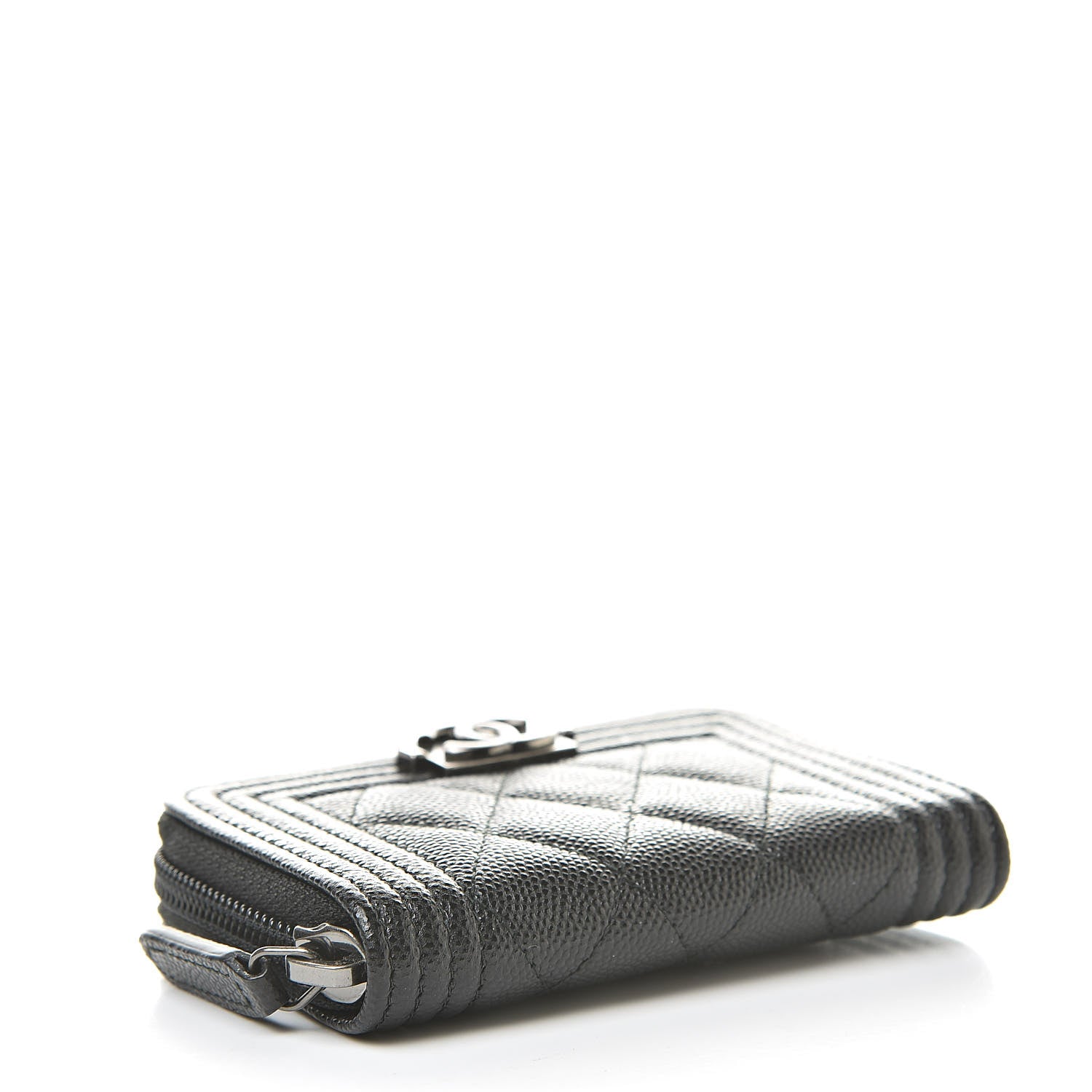 Chanel Caviar Quilted Boy Zip Around Coin Purse Wallet Black 4 of 8