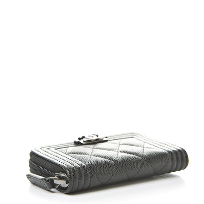 Chanel Caviar Quilted Boy Zip Around Coin Purse Wallet Black 4 of 8