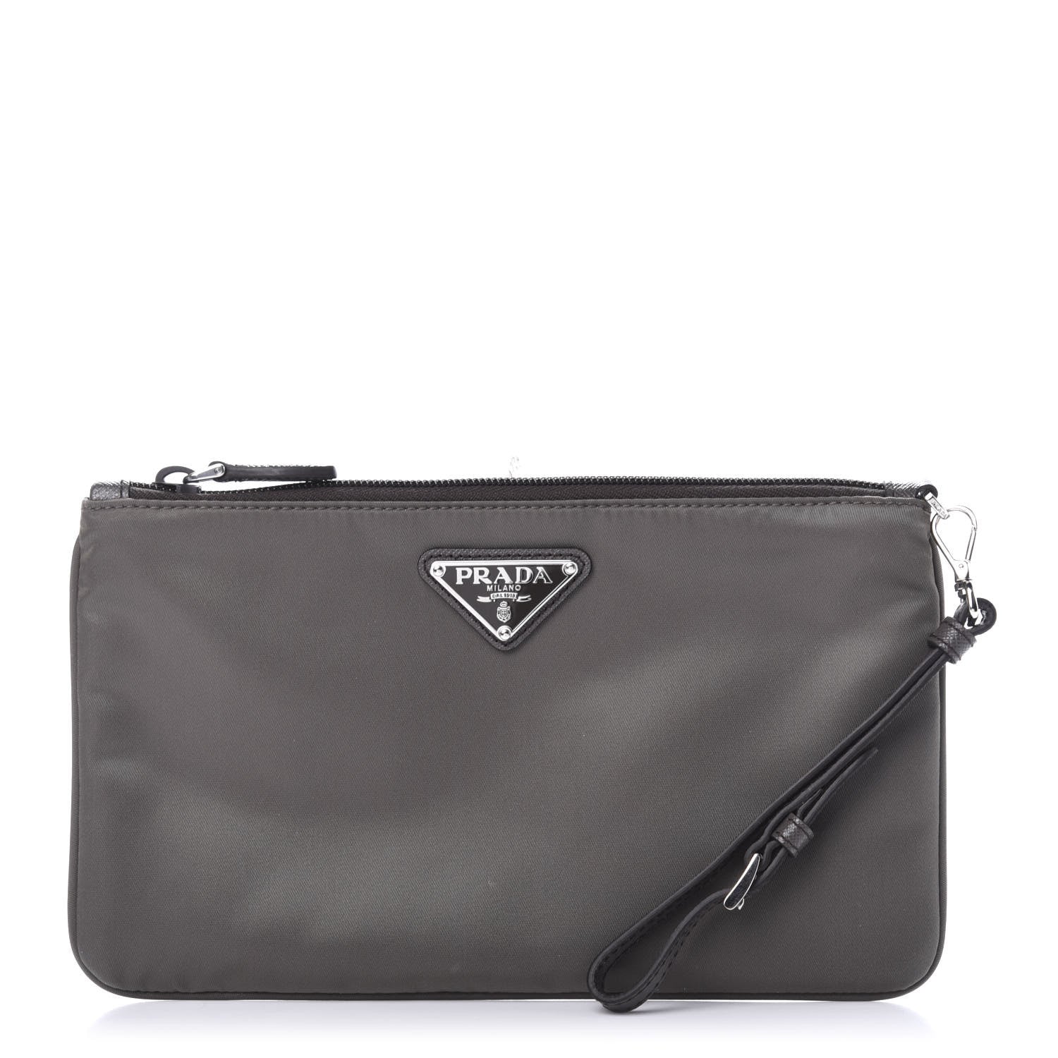 Prada Tessuto Nylon Saffiano Wristlet Grey 3 of 8