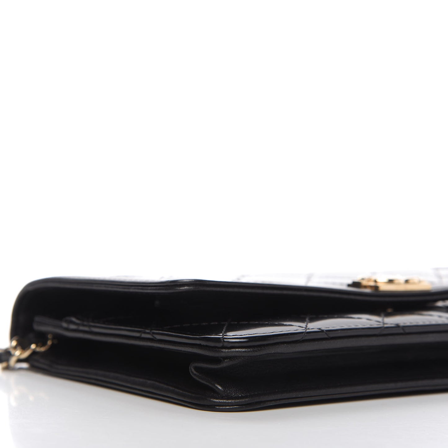 Patent Calfskin Quilted Boy Wallet On Chain WOC Black