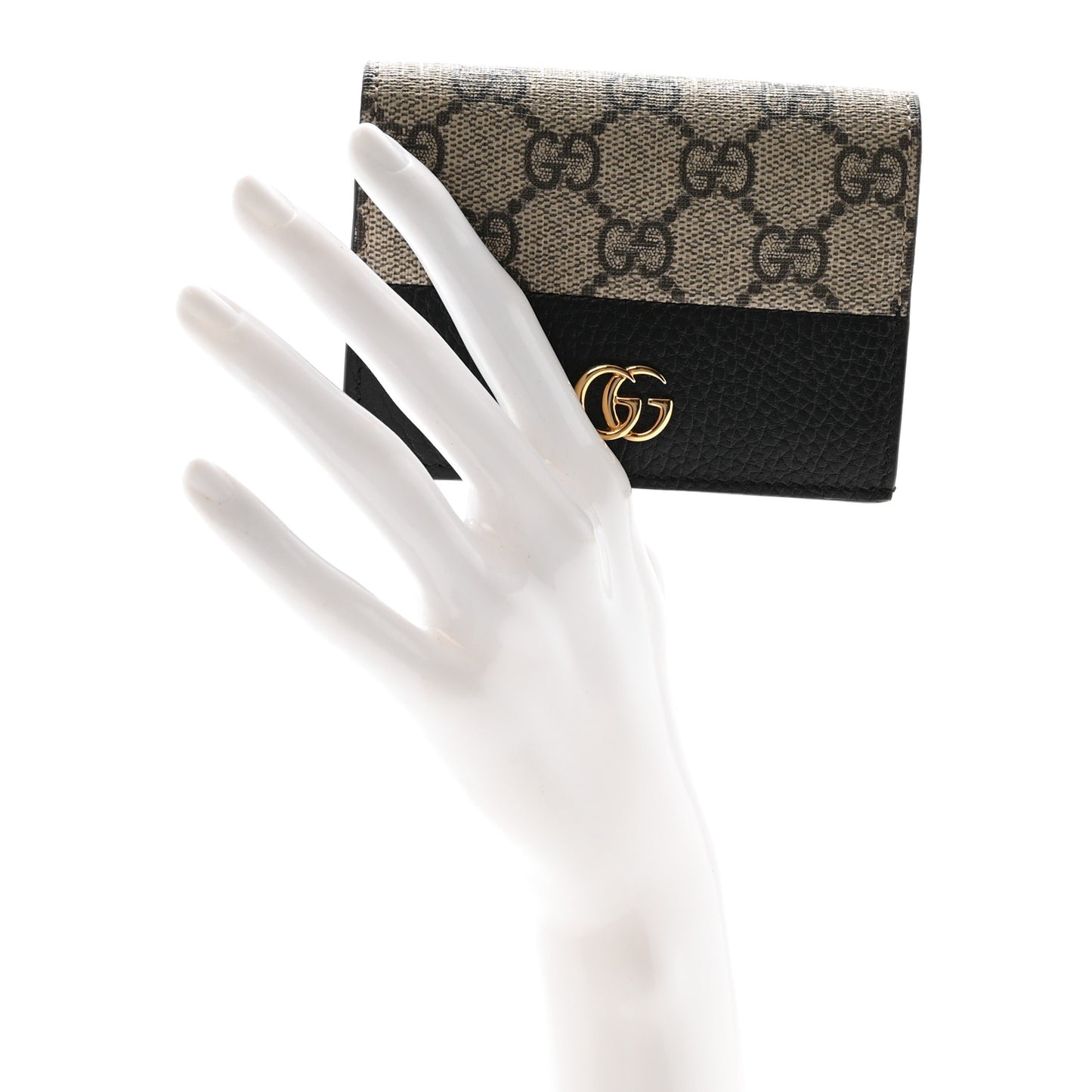 Dollar Calfskin GG Supreme Monogram GG Marmont Card Case Black Beige Ebony