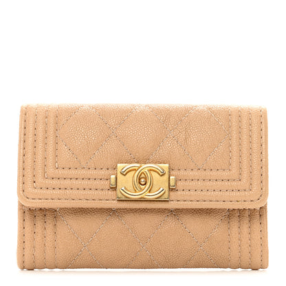 Chanel Caviar Quilted Boy Flap Card Holder Wallet Beige 1 of 9