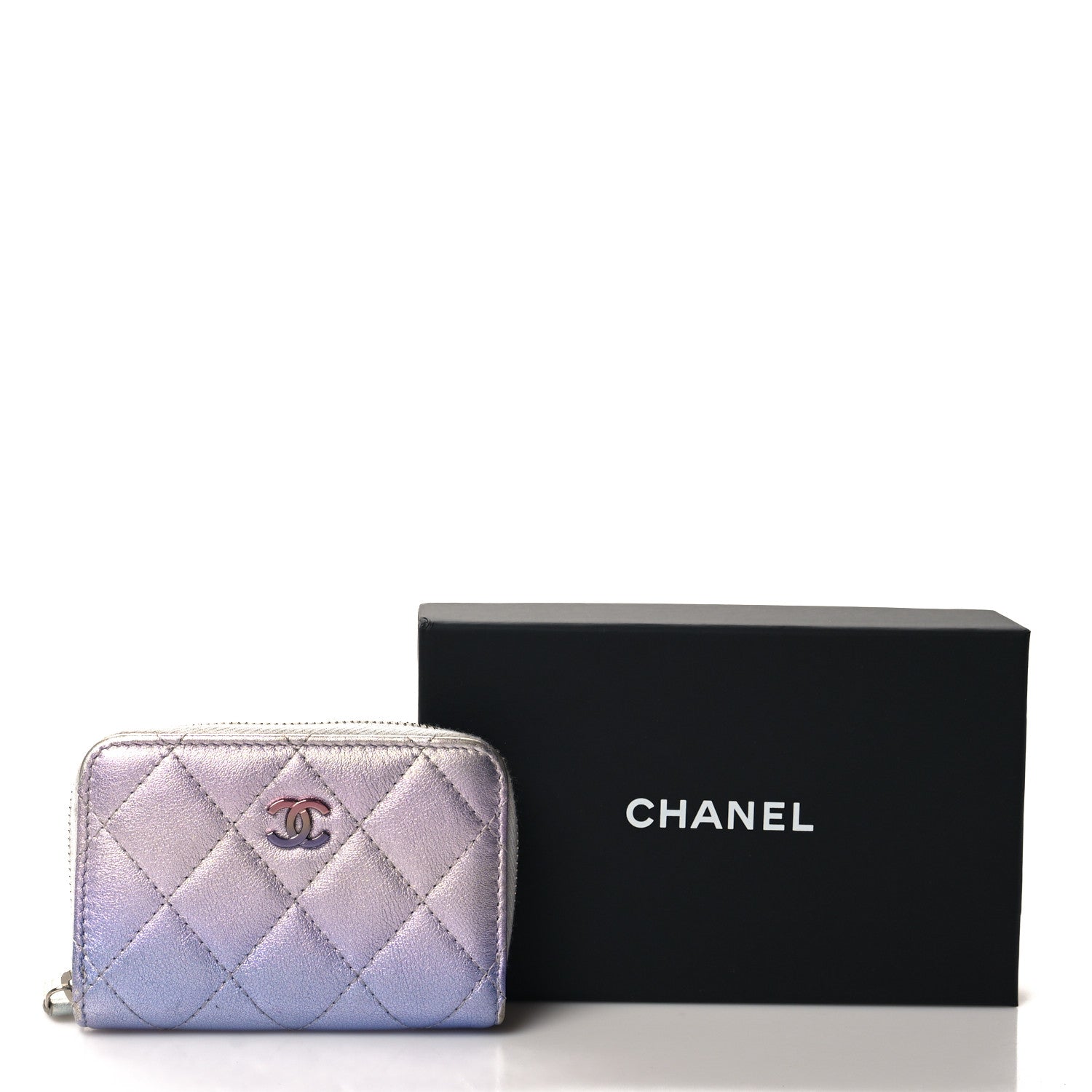 Chanel Iridescent Calfskin Quilted Zip Coin Purse Wallet Light Blue 9 of 9