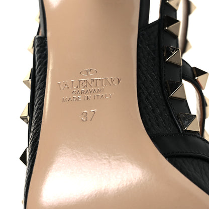 Valentino Garavani Pebbled Calfskin Rockstud Ankle Strap Pumps 37 Black 8 of 8