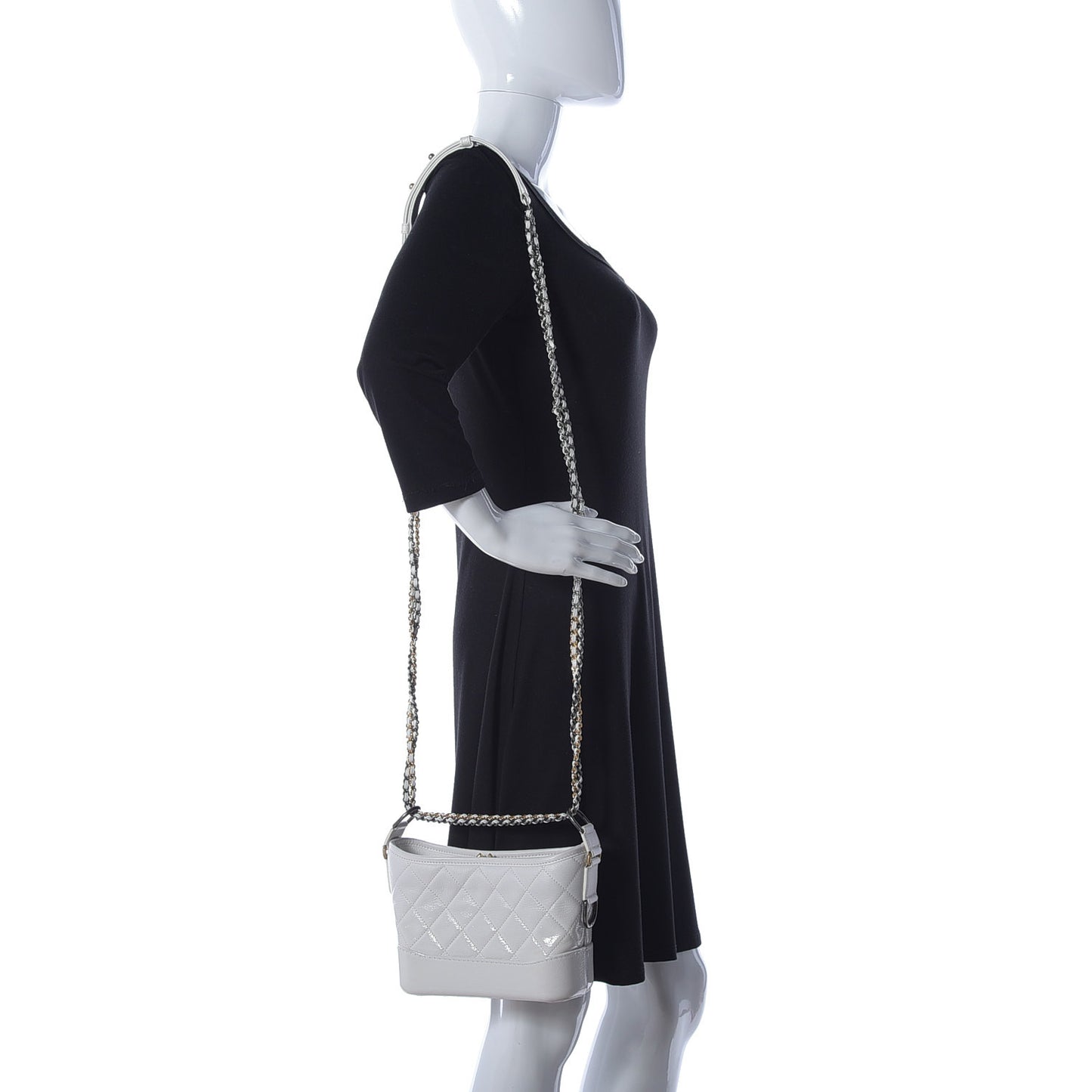 Patent Goatskin Quilted Small Gabrielle Hobo White