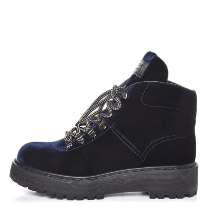 Prada Velvet Combat Boots 39.5 Black 1 of 9