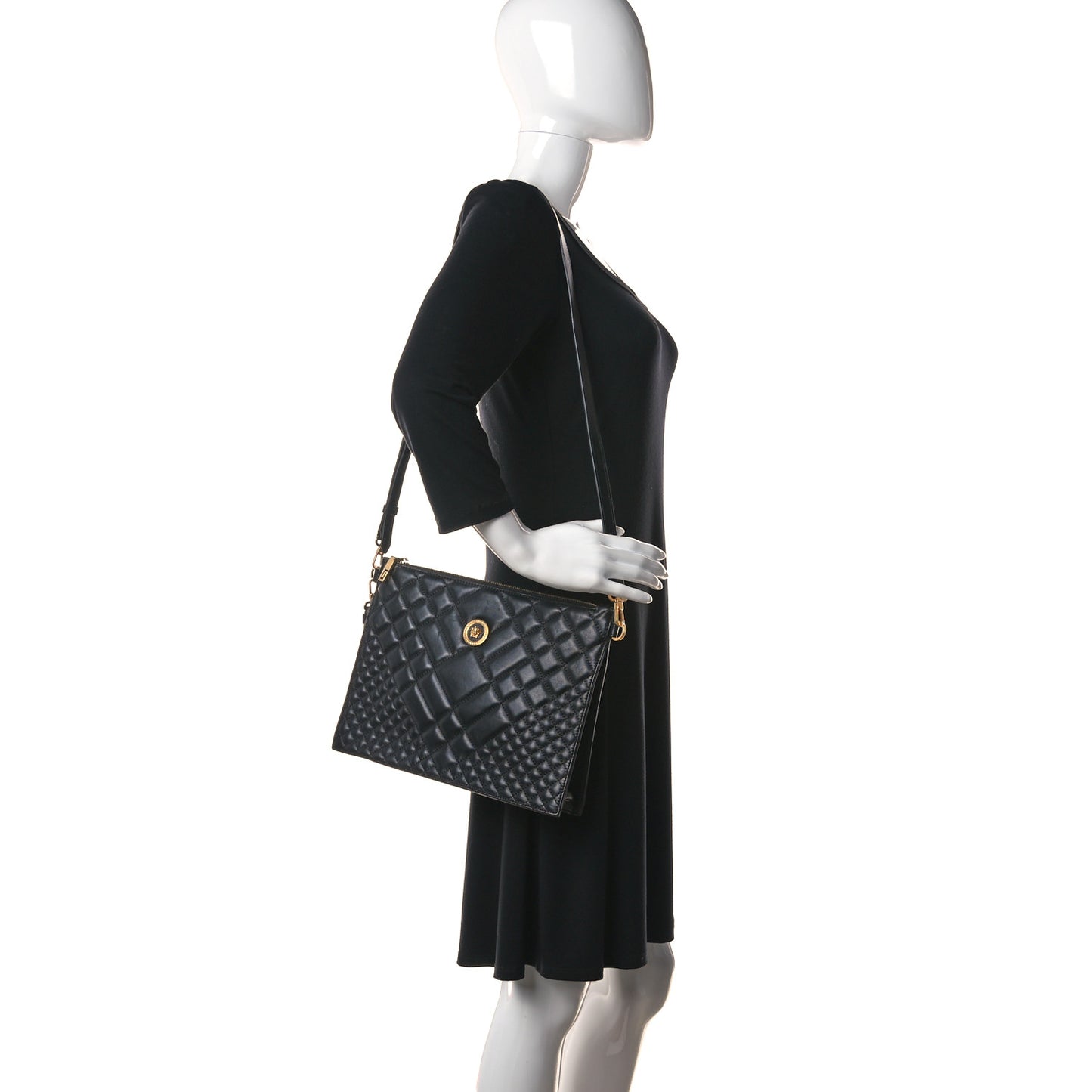 Calfskin Quilted Large Tribute Icon Crossbody Pouch Black