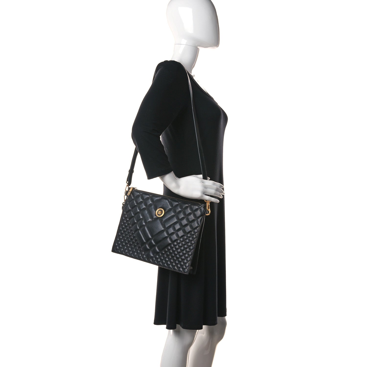 Versace Calfskin Quilted Large Tribute Icon Crossbody Pouch Black 3 of 12