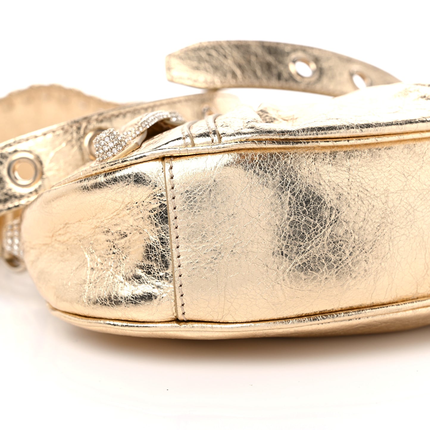Metallic Agneau Arena Crystal Le Cagole Shoulder Bag XS Light Gold