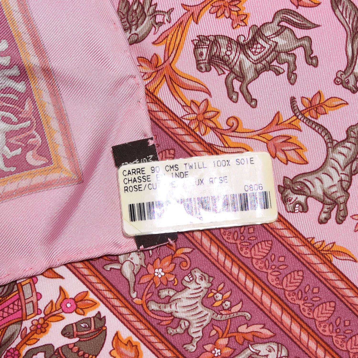 Hermes Silk Chasse En Inde Scarf 90 Cuivre Rose Vieux Rose 6 of 6