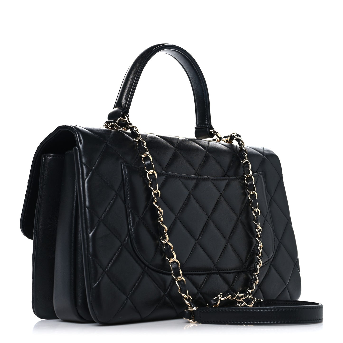 Lambskin Quilted Medium Trendy CC Flap Dual Handle Bag Black