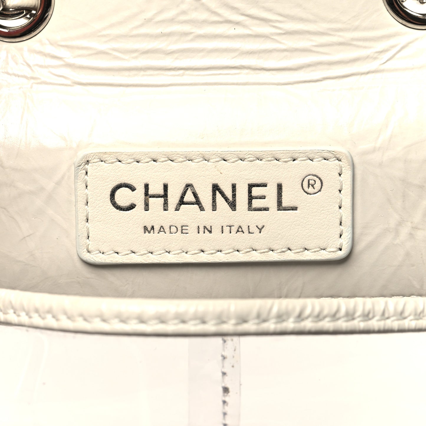 Crumpled Calfskin PVC Quilted Flap White