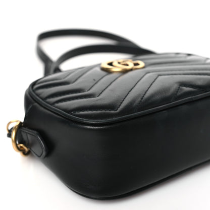 Gucci Calfskin Matelasse Mini GG Marmont Chain Shoulder Bag Black 8 of 9