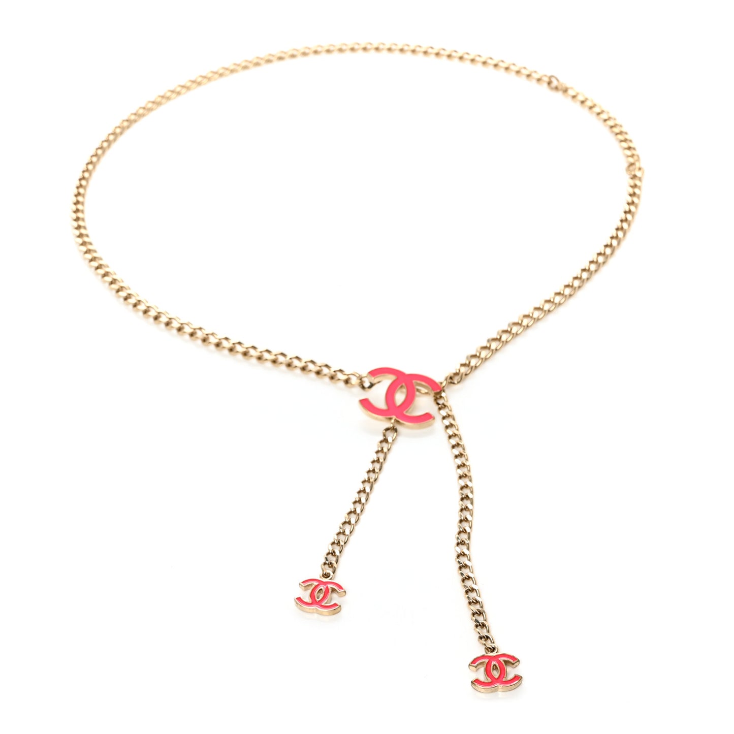 Enamel CC Chain Logo Belt Gold Pink