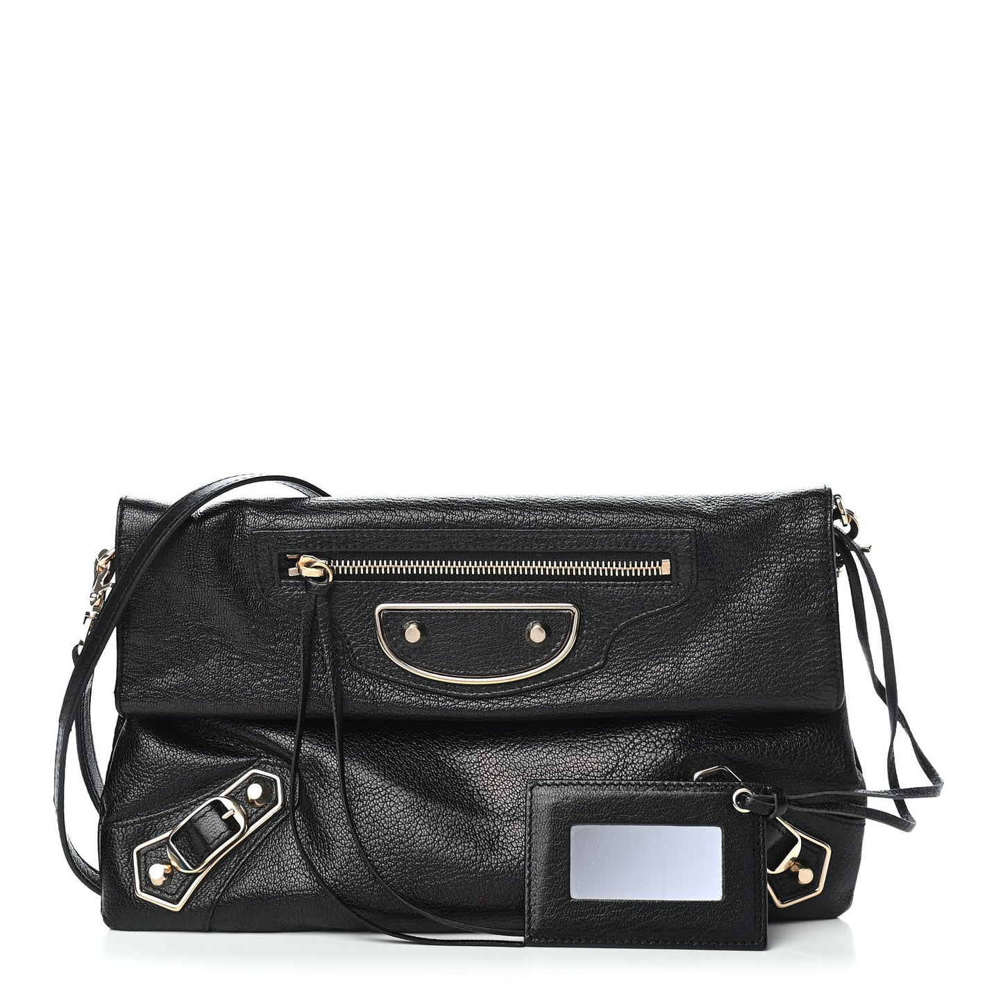 Chevre Gold Metallic Edge Hardware Envelope Clutch Black