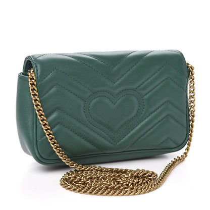 Gucci Calfskin Matelasse Super Mini GG Marmont Shoulder Bag Emerald Green 3 of 13