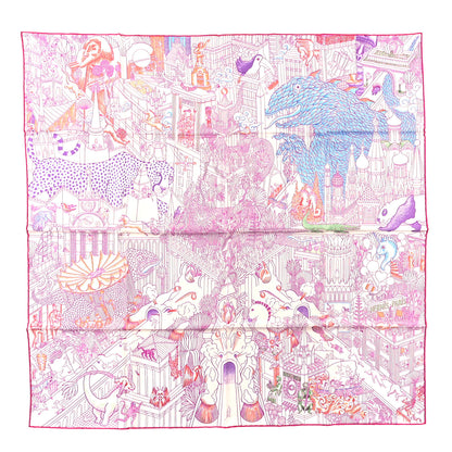 Hermes Silk Animapolis Scarf 90 White Fuchsia Multicolor 1 of 3