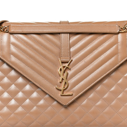 Saint Laurent Grain De Poudre Textured Mixed Matelasse Medium Triquilt Monogram Satchel Dark Beige 10 of 14
