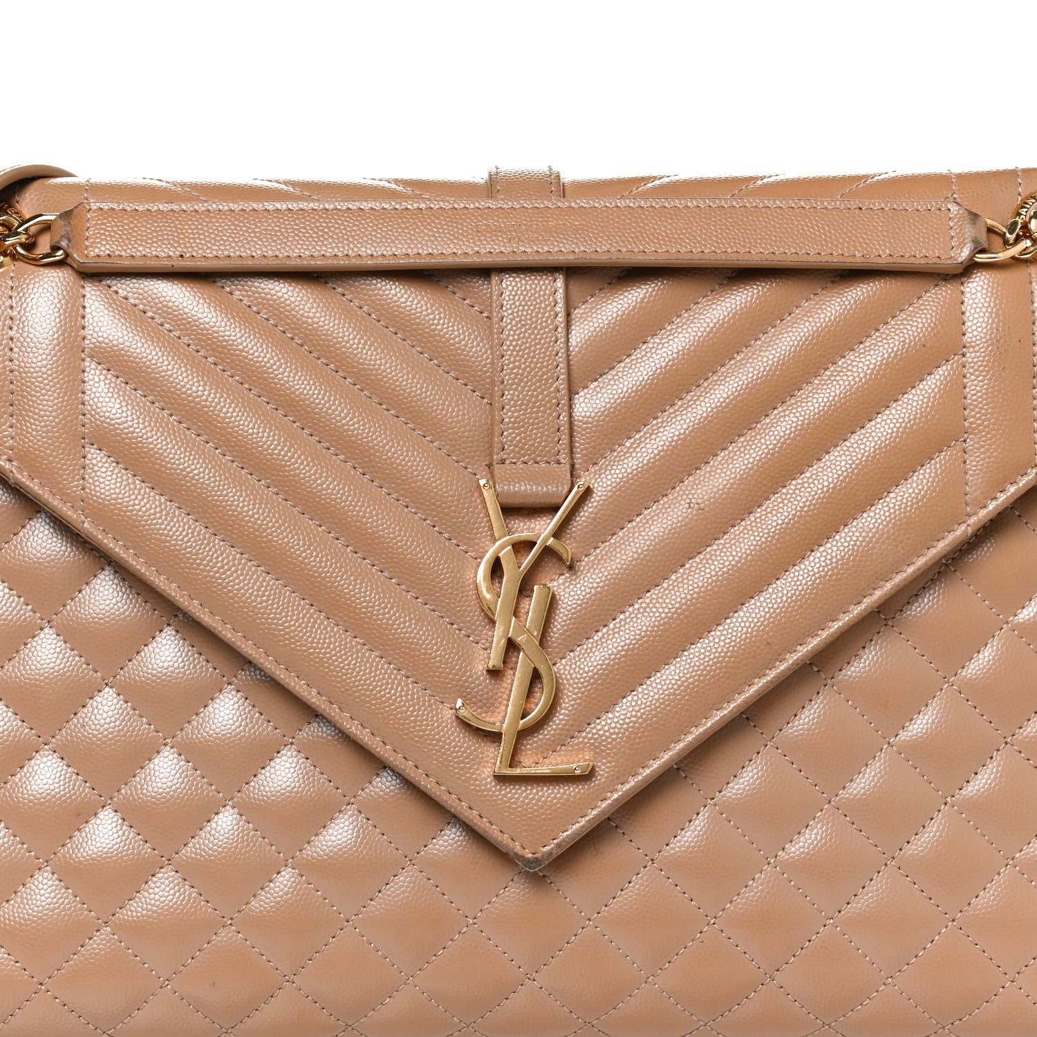 Saint Laurent Grain De Poudre Mixed Matelasse Large Triquilt Monogram Satchel Dark Beige 10 of 14