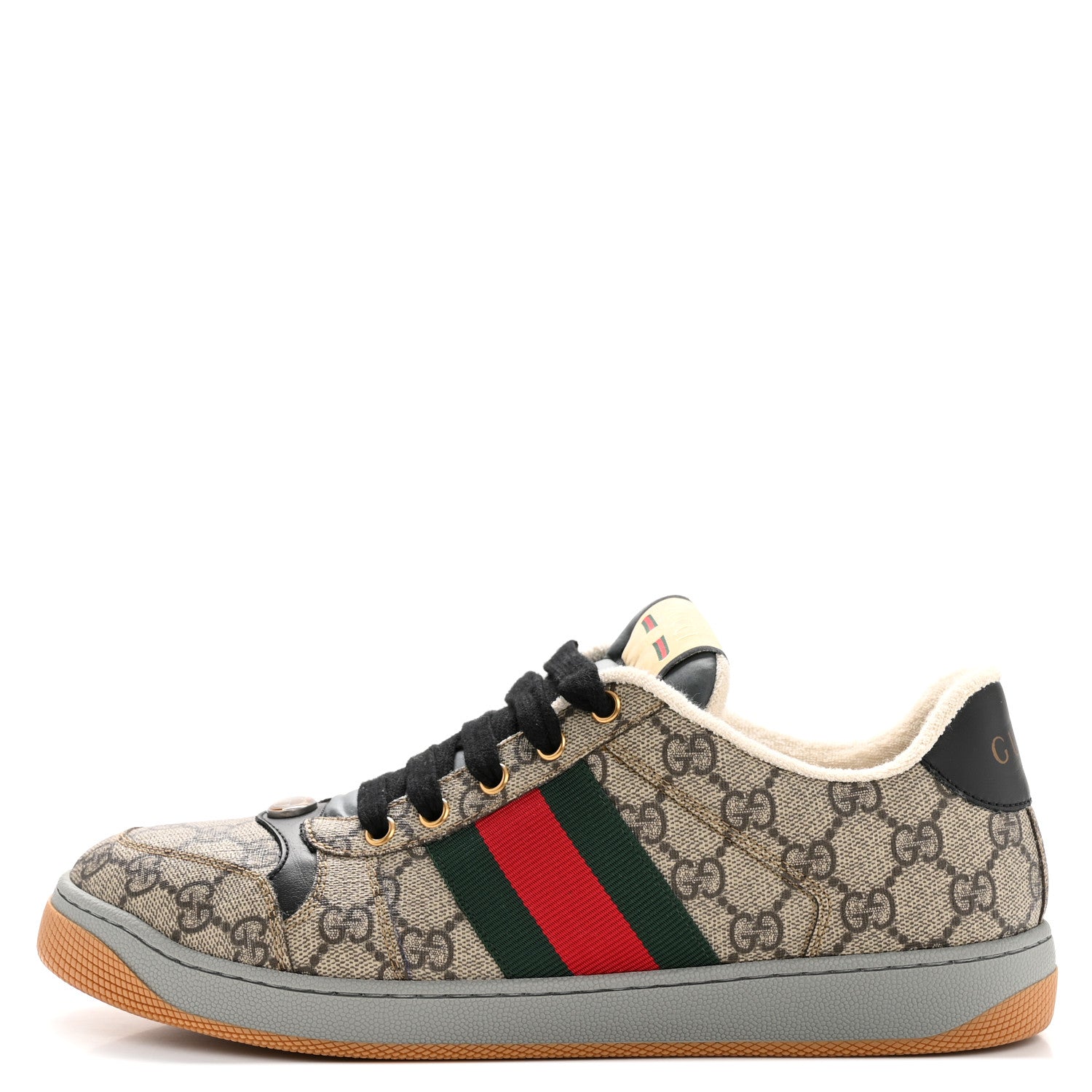 Gucci GG Supereme Monogram Miro Soft Calfskin Web Mens Screener Sneakers 8.5 Beige Ebony Black New Platinum 1 of 10