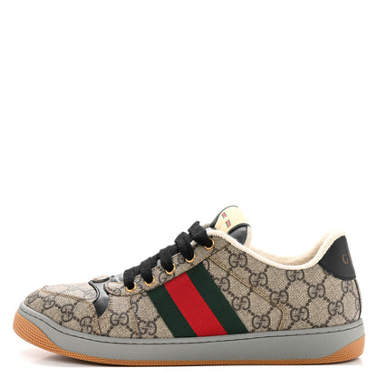 Gucci GG Supereme Monogram Miro Soft Calfskin Web Mens Screener Sneakers 8.5 Beige Ebony Black New Platinum 1 of 10