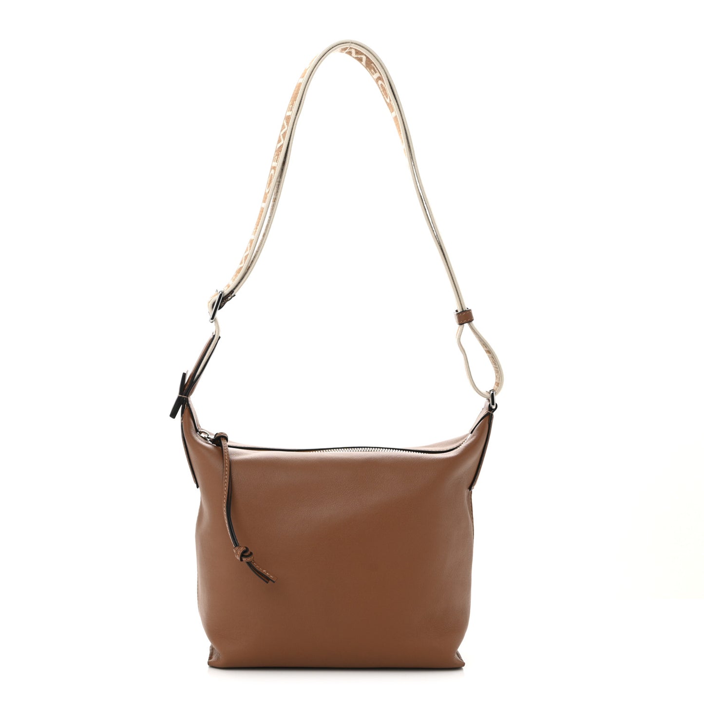 Supple Smooth Calfskin Jacquard Small Cubi Crossbody Bag Tan