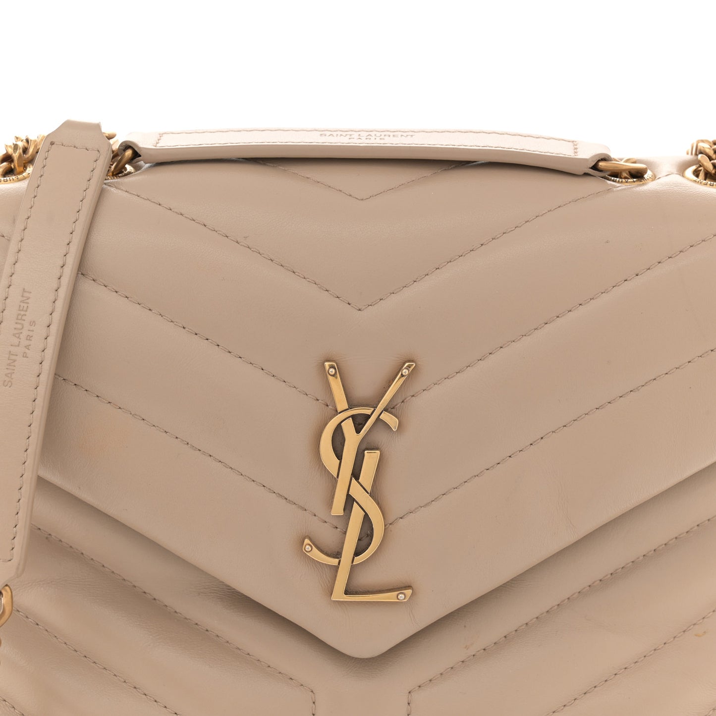 Calfskin Y Quilted Monogram Small Loulou Chain Satchel Dark Beige