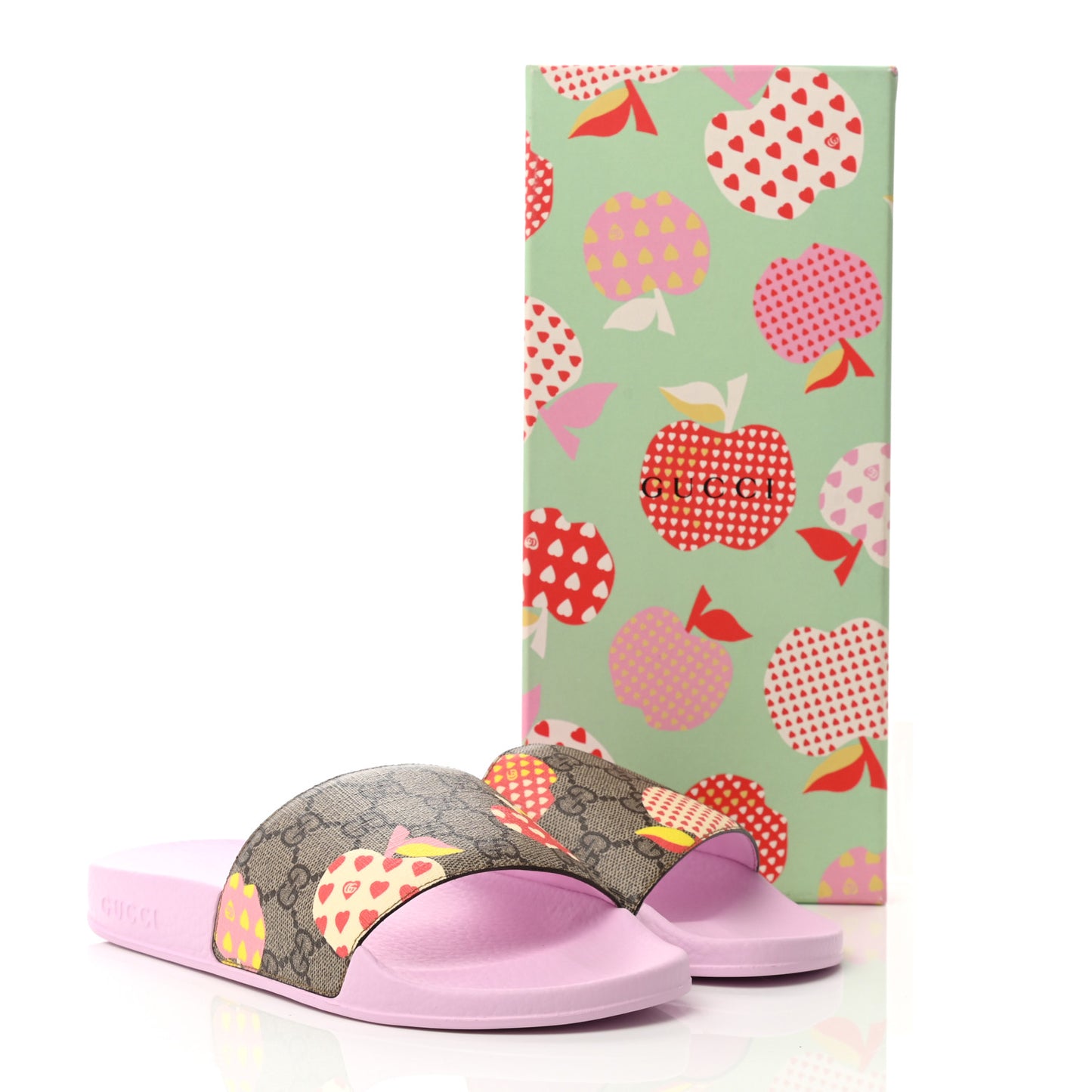 GG Supreme Monogram Apple Slide Sandals 38 Pink Multicolor