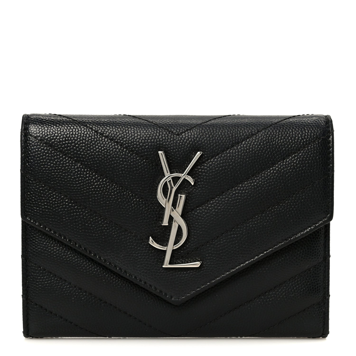 Saint Laurent Grain De Poudre Matelasse Chevron Small Monogram Passport Case Black 1 of 8