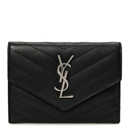 Saint Laurent Grain De Poudre Matelasse Chevron Small Monogram Passport Case Black 1 of 8