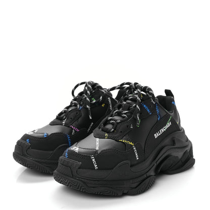 Balenciaga Technical Fabric Allover Logo Womens Triple S Sneakers 37 Black Multicolor 3 of 8