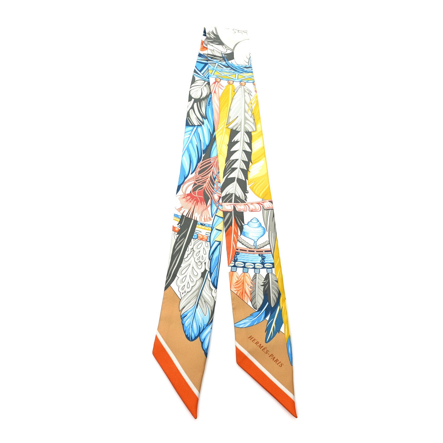 Hermes Silk La Danse Pacifique Twilly Jaune D'Or Kaki Orange 2 of 4